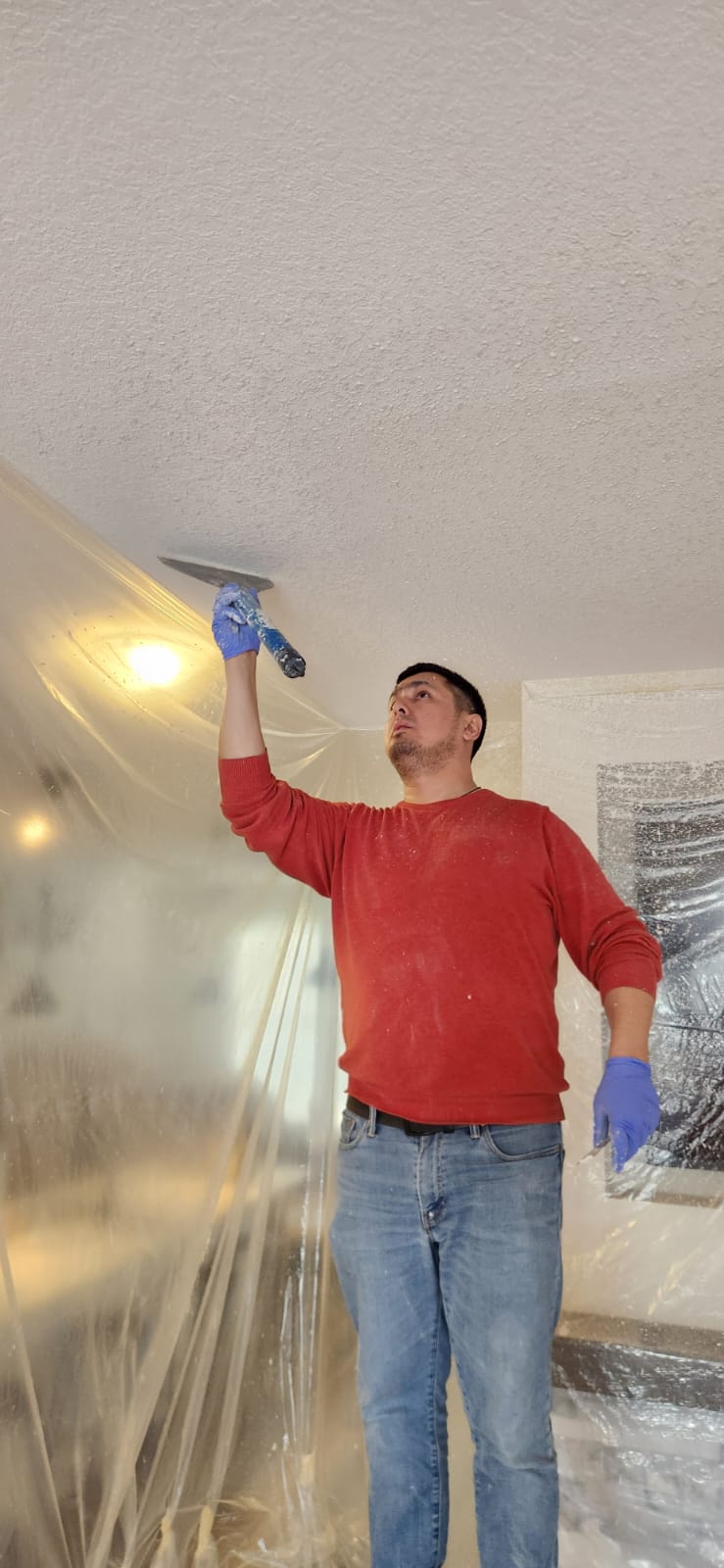 Ceiling finish detail after prep and texturing work in Calgary